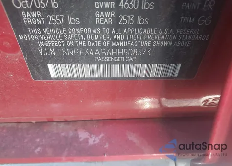 2017 Hyundai Sonata Sport 2.0T z USA, uszkodzony, nr VIN 5NPE34AB6HH508573